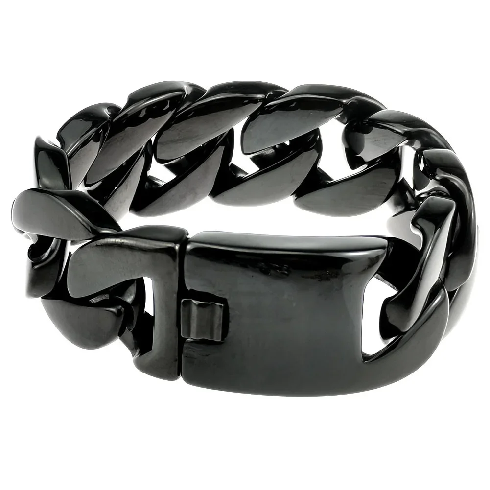 Jewelry 316L Stainless Steel Curb 24mm Solid Heavy Chain Black Tone Bracelet