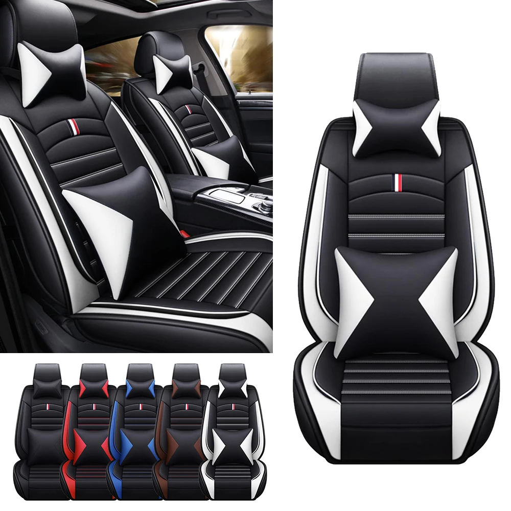 

5-Seats PU Leather Car Seat Covers Full set Universal Front Rear Seat Cushion Anti-scratch Protection Four Seasons