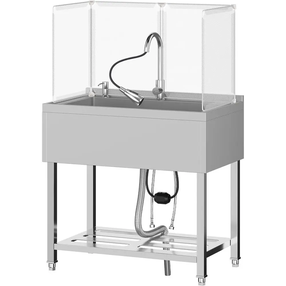 

Stainless Steel Freestanding Single Bowl Utility Sink with Backsplash,Extra Deep sink for laundry room, Garage and Commercial Us