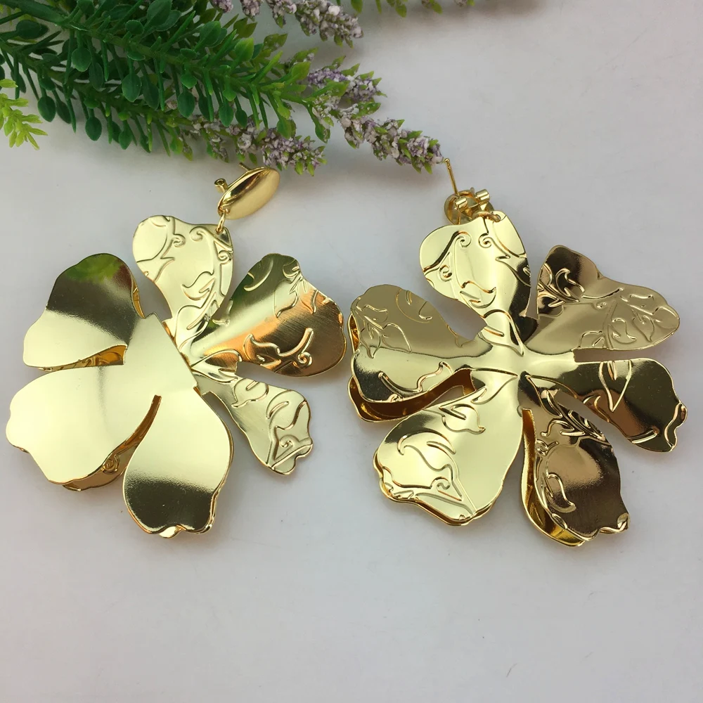 Yuminglai Fashion Luxury Dubai Jewelry Accessories Superior Quality Goldplated Big Flower Earrings for Women FHK17760