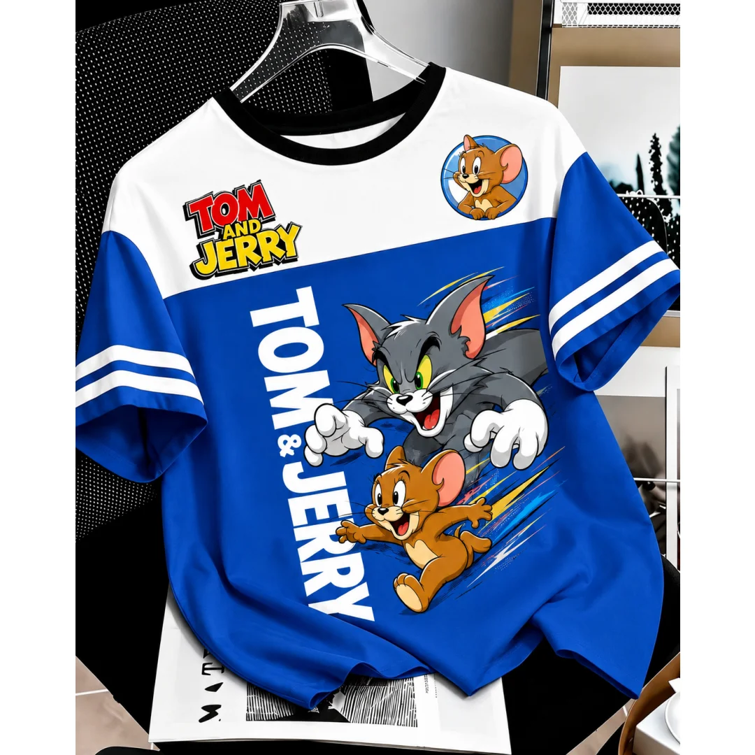Tom und Jerry 3D-Druck T-Shirt für Männer, Frauen, Kinder, Retro-Cartoon-Katze-Maus-Grafik-T-Shirt, gestreift, lässig, Unisex, Streetwear-Oberteil – Detail 5