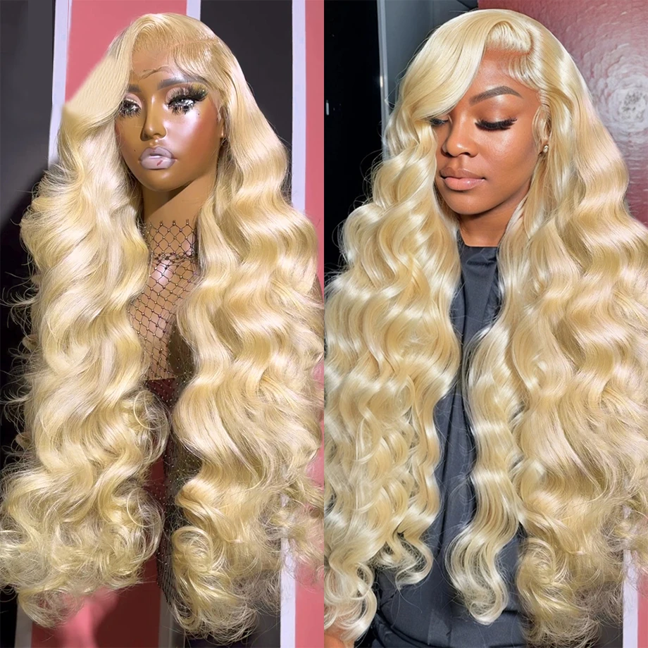 Perruque Lace Frontal Wig 613 brésilienne naturelle, cheveux humains, blond miel, 13x4, 30 32 pouces, pre-plucked, Body Wave, pour femmes