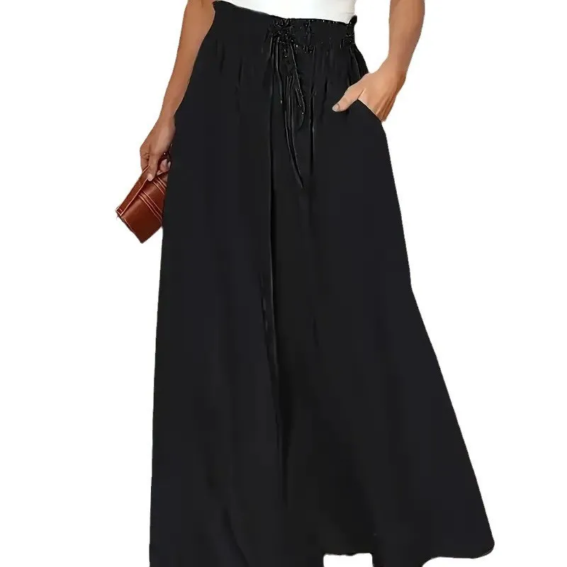 Printed Wide Leg Pants Casual with Elegant Pockets Japanese Korean Regular Fit No Stretch Digital Print Full Length Women Pants