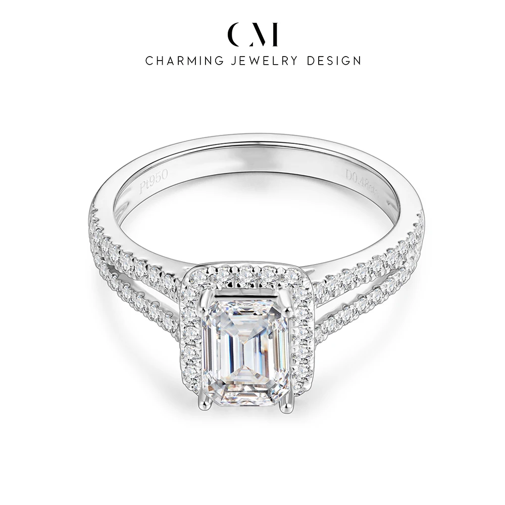CHARMING Luxury Shining Emerald Cut 1CT Moissanite Ring S925Silver for Women Jewelry Birthday PromiseGift Anniversary Engagement