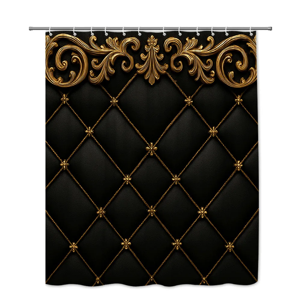 Luxury Black and Gold Shower Curtain Royal Embroidery Pattern Velvet Look Elegant Bathroom Decor Waterproof Elevate Your Space