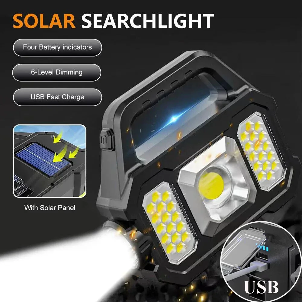 

Power Display Power Output Work Light Built-in Lithium Battery USB Charging Solar Charging COB LED Rechargeable Torch Sixth Gear