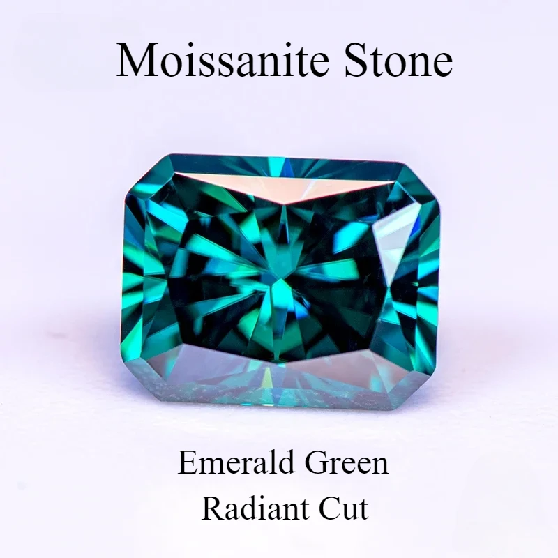 

Moissanite Stone Natural Color Emerald Green Radiant Cut Lab Grown Diamond DIY Charms Woman Jewelry Making With GRA Certificate