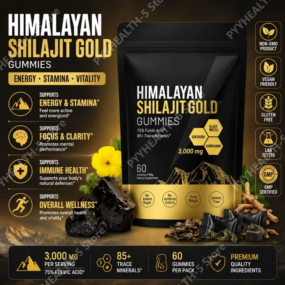 Pure Himalayan Shilajit Gummies 3000mg Shilajit Resin Supplement 85+ Trace Minerals Daily Immune Energy Support 60 Counts