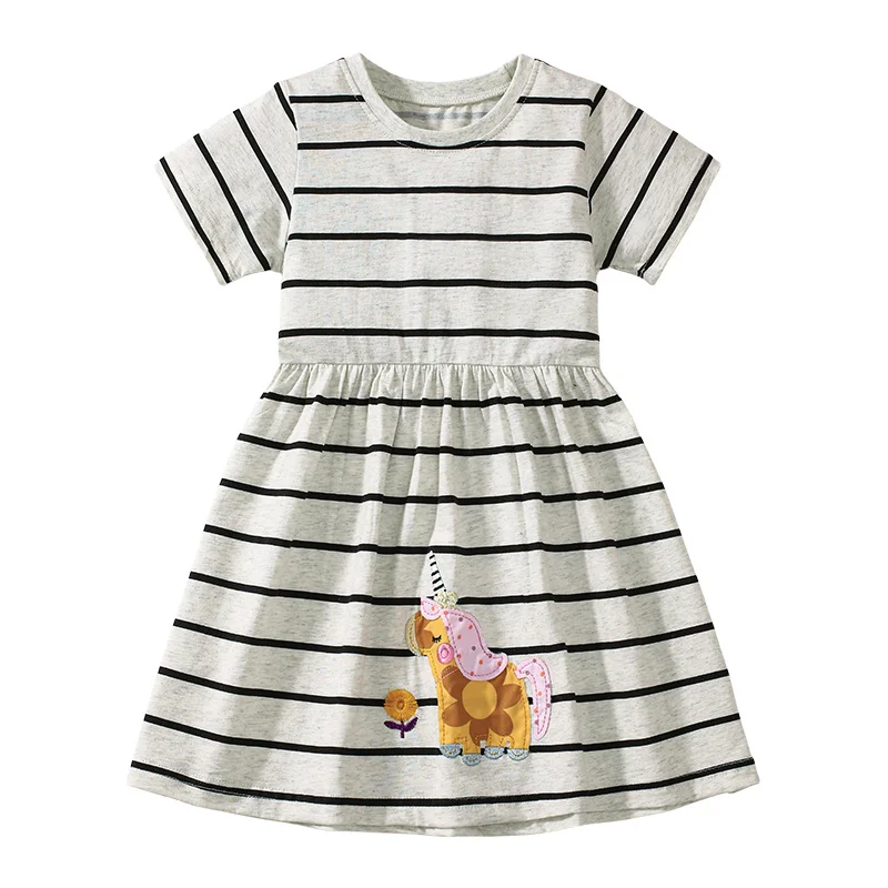 Jumping Meters  2-7 Years Clothes Summer Princess Baby Girls Dresses Animals Embroidery Party Birthday Kids Short Sleeve Frocks