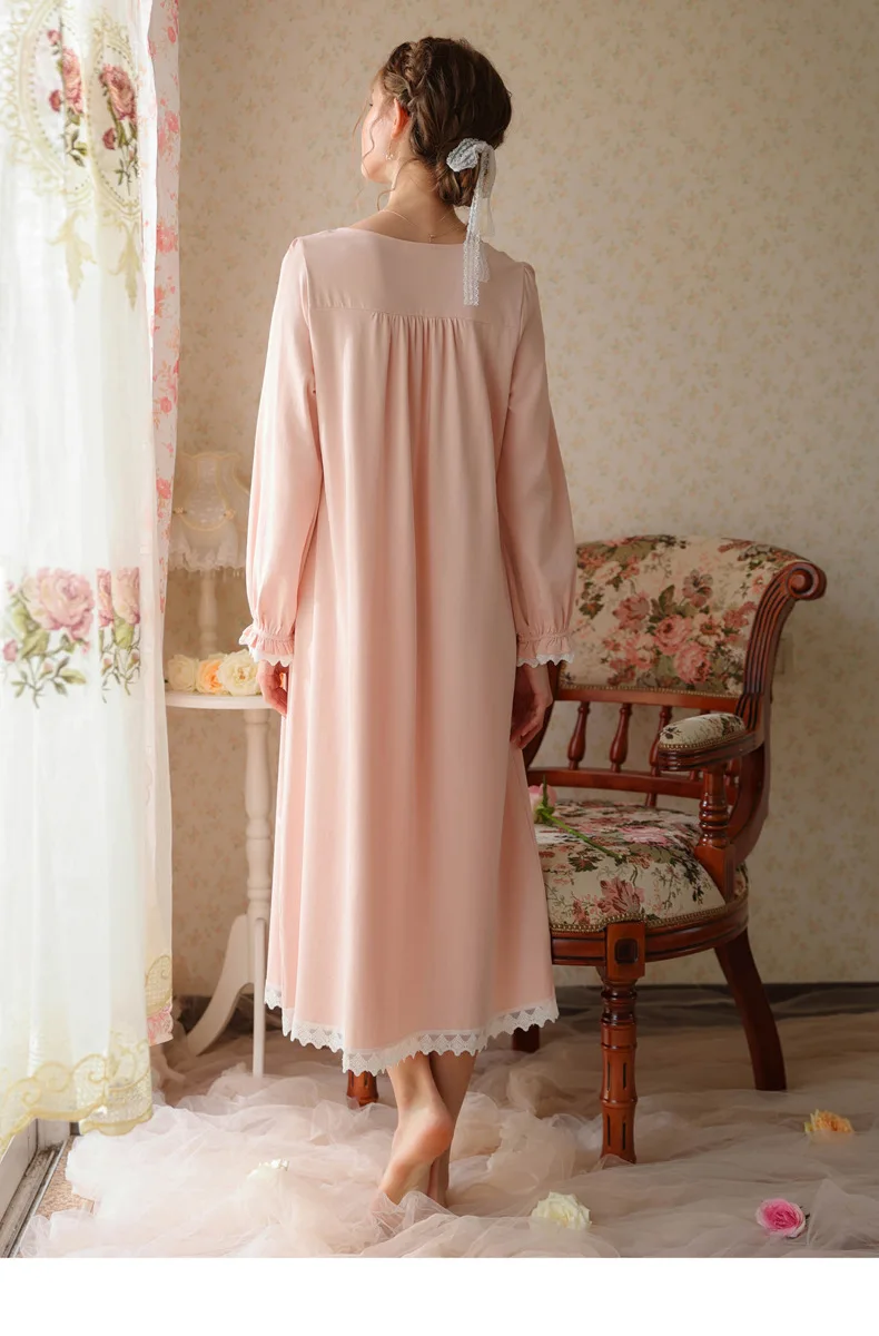 Women Cotton Night Dress Spring Autumn Long Sleeve Loose Robe Sweet Lace Romantic Vintage Nightgown Princess Sleepwear Homedress - Image 6
