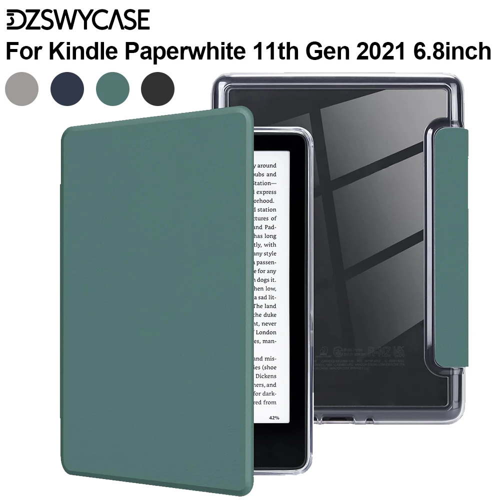 Case for Kindle Paperwhite 11th Gen 2021 6.8 inch M2L3EK, Lightweight PU Leather and Clear Acrylic Back Cover, Auto Sleep / Wake