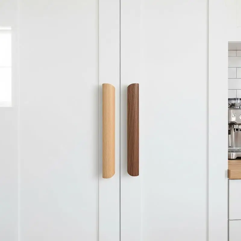 1Pcs Nordic Wooden Furniture Handles Drawer Pulls Solid Walnut Kitchen Cabinet Handles Wardrobe Wood Knobs With Screws