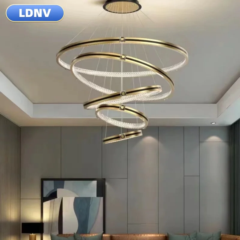 LED modern crystal interior decoration chandelier electroplated round loft living room dining room villa decorative lamp chandel