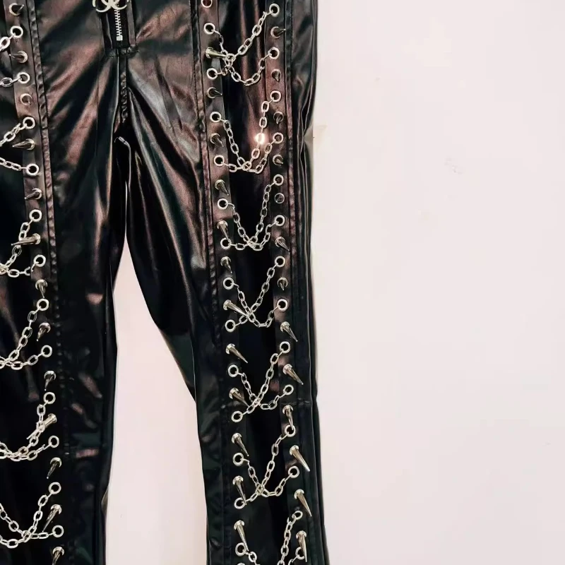 التصميم الأصلي فاسق الظلام سلسلة المرأة السراويل الجلدية الخريف جديد أسود الدانتيل متابعة شخصية كول وسيم السراويل الطويلة السيدات #4