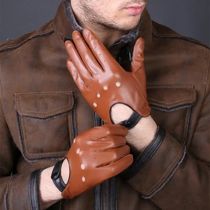 

Genuine Leather Gloves Black Brown Winter Autumn Fashion Men Women Breathable Driving Sports Gloves Mittens For Male Female