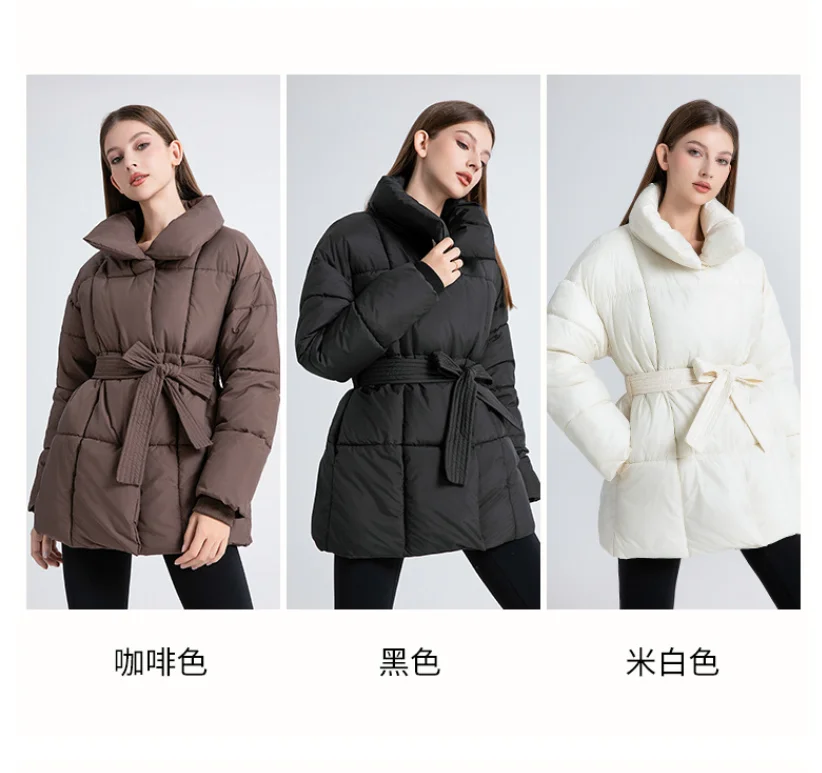 Advanced with Waist Cinching Tie Up Black Cotton Jacket Women's 2026 Winter New Korean Version Stand Collar Coat Female Parkas