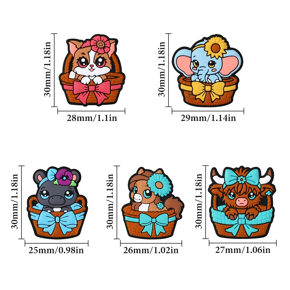 5/10PCS szilikon Gyújtóponti gyöngyök charms vel Imádni való Animal valamint virágos kosárba designs számára DIY mesterségek valamint ékszer gyöngyös Tollhegy Gyártás