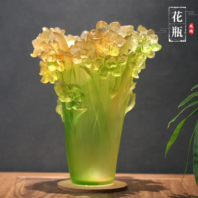 New Chinese Style Glazed Ceramic Vase Luxury Crystal Flower Arrangement Decor for Living Room Entrance Desktop Bedroom Home