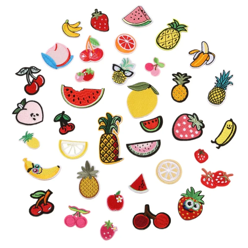 Parches bordados de fruta, plátano, limón, cereza, melocotón, sandía, planchado para ropa, apliques de ropa para niños, insignia, pegatina de rayas