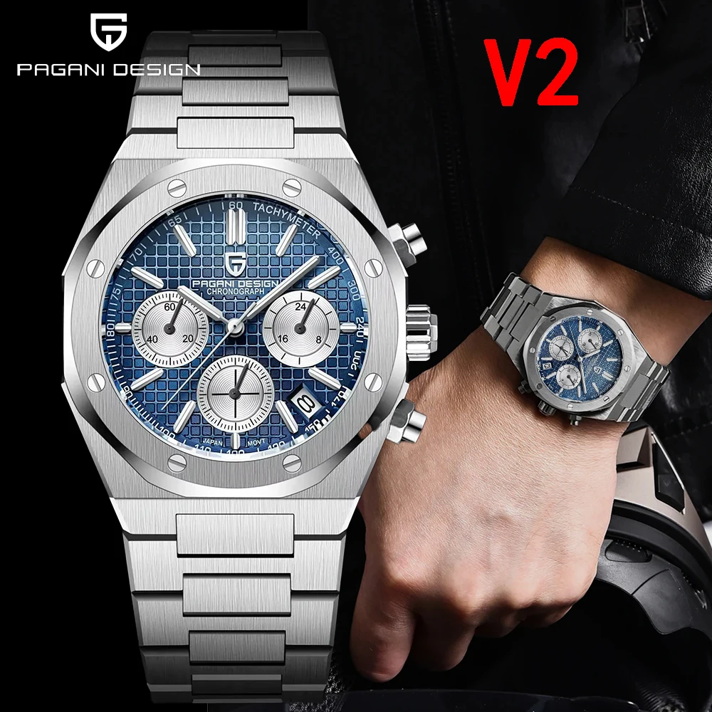 Pagani Design 2026 Neues Top-Modell Vk63 Mode Herren Quarz V2 Chronograph Luxus Saphir Edelstahl Wasserdicht Sport 20Bar Leuchtend