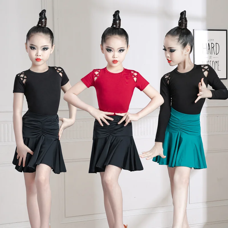 

New Split Sets Skirt +Tops Children's Ballroom Latin Practice Wear Dance Dress Girl Competition Long Sleeves Salsa Tango Samba