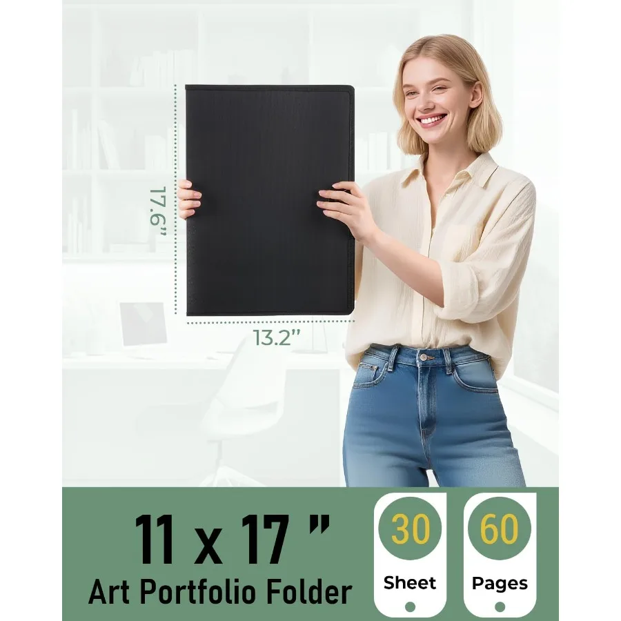 Nicpro アートポートフォリオ 11x17 アップグレード版 大型ポートフォリオフォルダ アートワーク用 30ポケット付き 60ページ プレゼンテーションブック バインダー