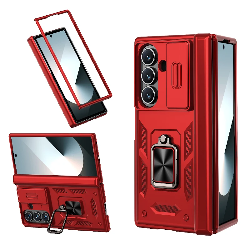 

Luxury Solid Color 360°Rotating Metal Car Holder Ring Push Pull Lens Protection Armor Phone Case For Samsung Galaxy Z Fold 7 6 5