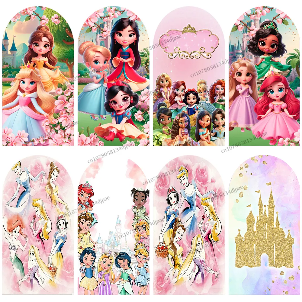 

Фон с аркой принцессы Диснея для новорожденных девочек, фон для дня рождения, украшение для фотосъемки, баннер для детского душа, реквизит