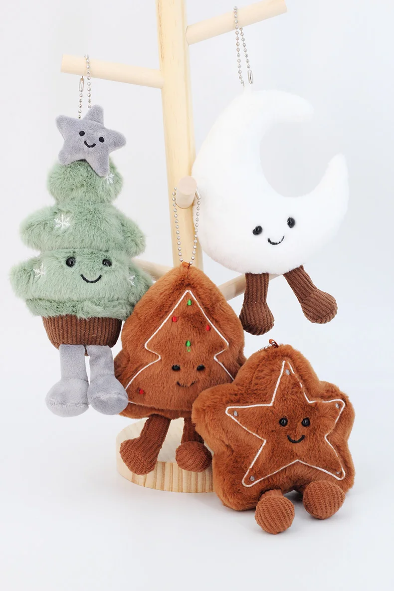 Funny Christmas Tree Plush Toys Cute Cartoon Gingerbread Dolls Soft Star Moon Shape Stuffed for Kids Festival Decor Party Gift