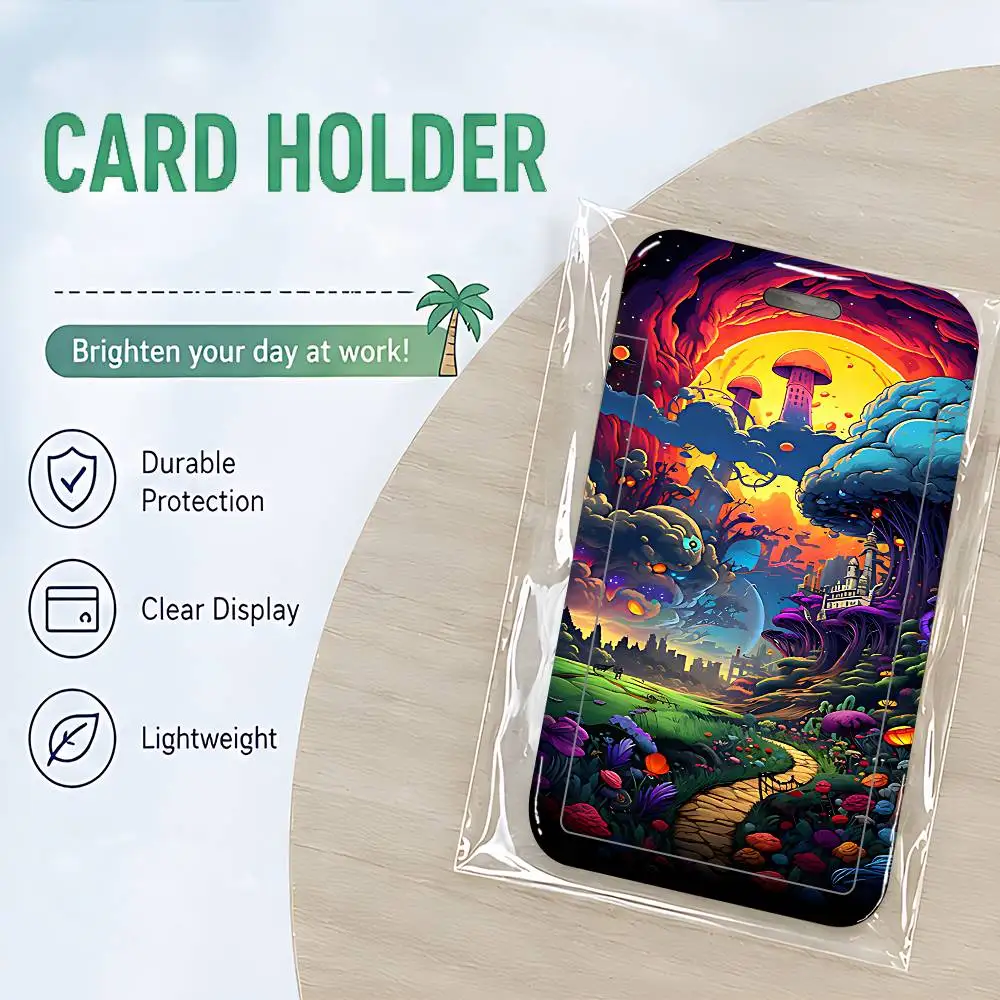 Colourful Psychedelic Trippy Art ID Card Holder Cute PVC Badge Holder Card Cover Student ID Bus Card Case With Clear Window