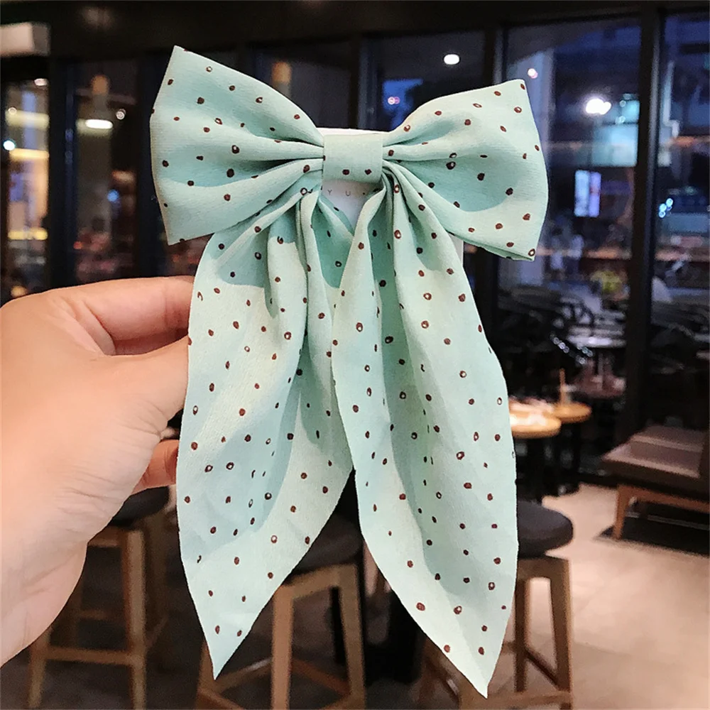 Large Bowknot Hairpin for Girl Colorful Dot Silk Ribbon Hair Clip Non Slip Duckbill Clip Tender Sweet Headwear Hair Accessories