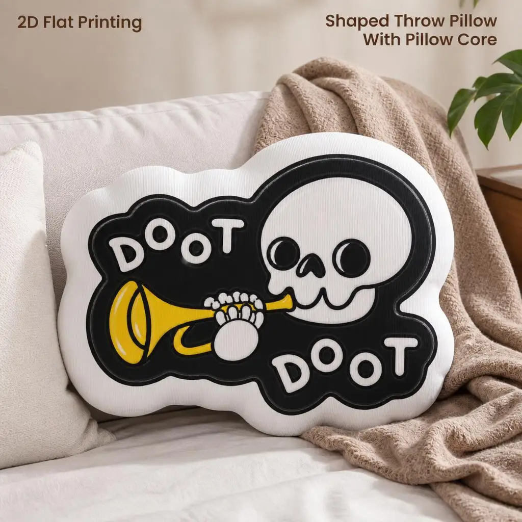 Spooky Halloween Skeleton Trumpet Doot Doot Shaped Throw Pillow Novelty Cushion Decorative Sofa Bed Home Decor Accent Gift