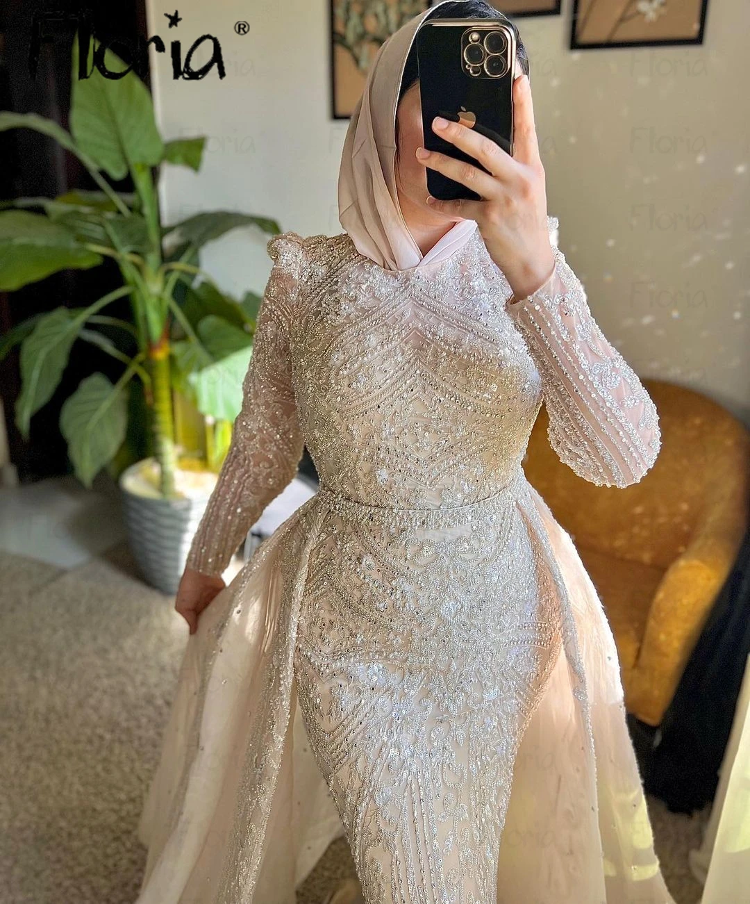 Gorgeous Middel East Mulim Wedding Dress With Detachable Train Full Embroidery Beaded Bridal Gowns Plus Size Custom Made 2023