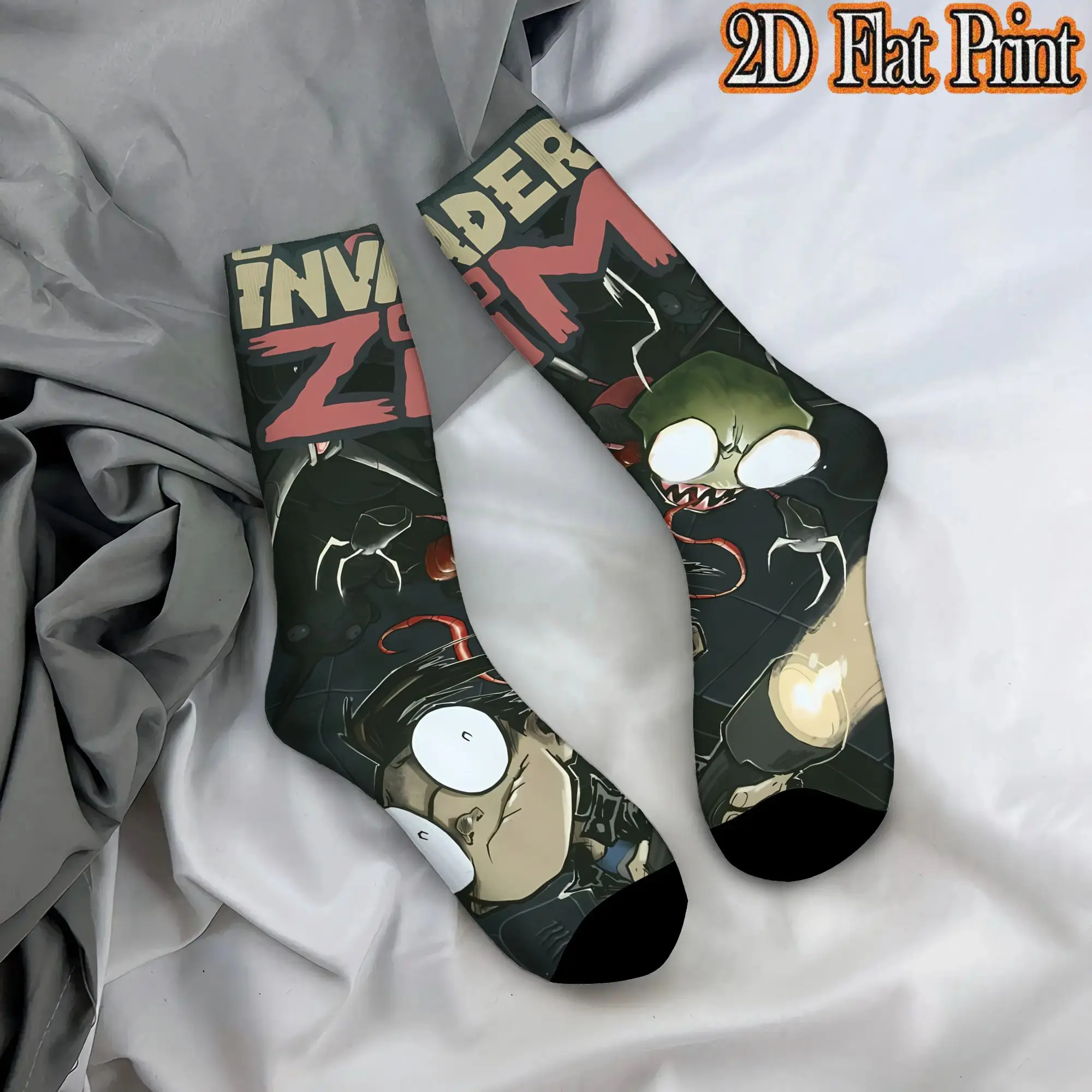 Fashion Vintage Invader Zim Anime  Men's  CompressionSock Unisex  Funny Mid-Calf Socks