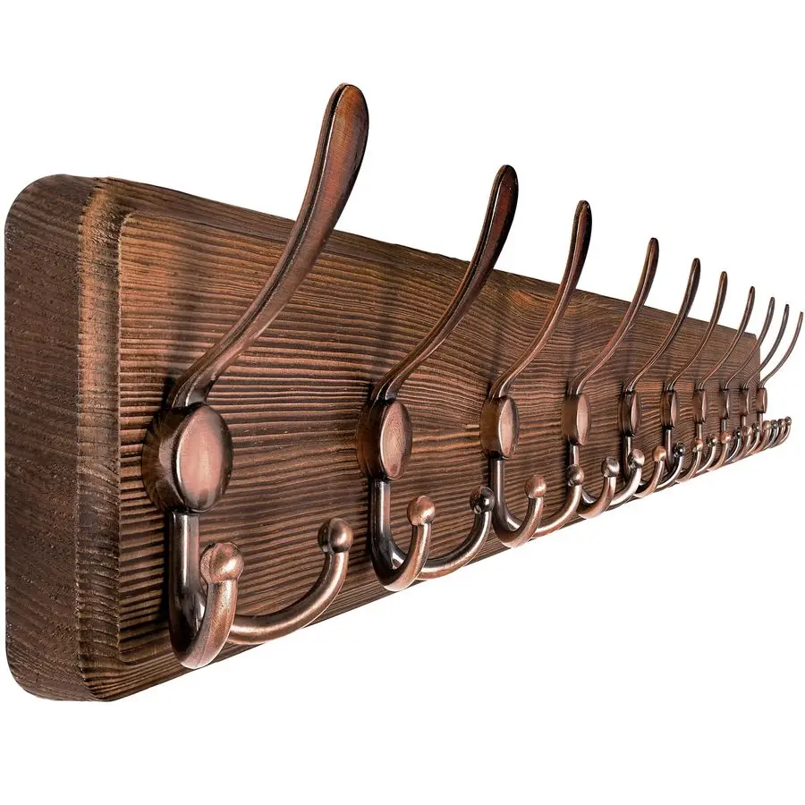 

Coat Rack Wall Mounted 38.6 Long, Wooden, Heavy Duty, Rustic Coat Hooks for Wall, Coat Rack with 10 Triple Hooks for Hanging Cl