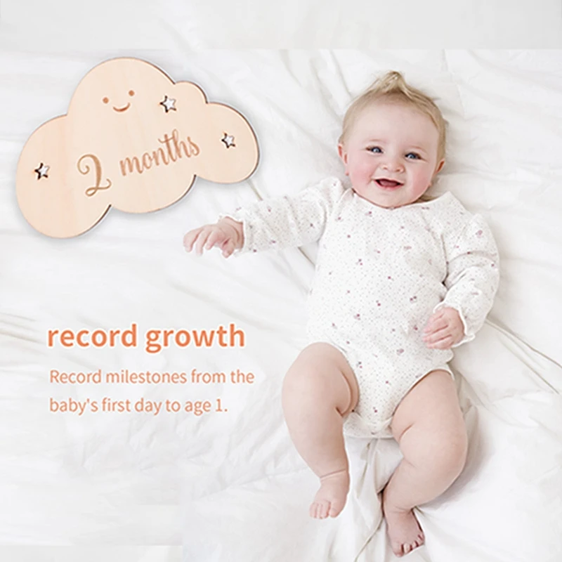 Newborn\'s Cloud Shape Milestone de madeira, Acessórios de Fotografia, Cartão Crescendo, Presentes Dos Desenhos Animados para o Bebê, 0-12 Meses