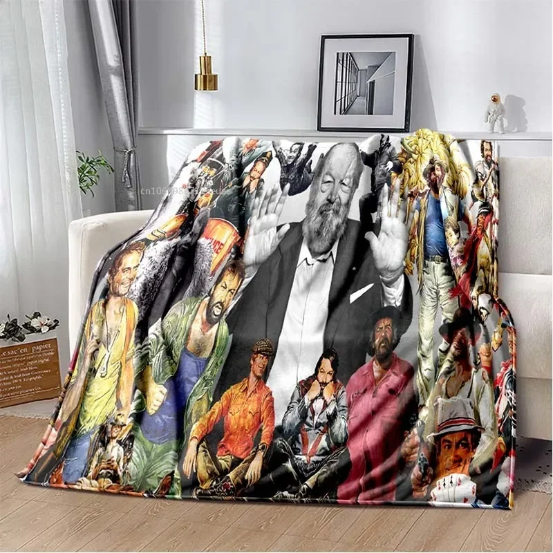 Coperta per bambini con grafica Terence Hill e Bud Spencer, morbida decorazione per la casa, camera da letto, ufficio, comode coperte da tiro per bambini