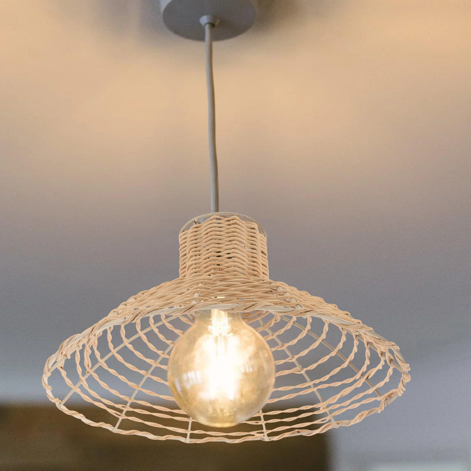 

Woven Rattan Lamp Shade Boho Handcrafted Lampshade Replacement for Bedroom Balcony Floor Table Lamp Modern Pendant Light