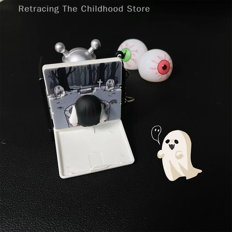 Fantasma femminile Mini TV Portachiavi di decompressione Atmosfera horror di Halloween Ciondoli ingannevoli Borsa antistress Ciondolo Regali di travestimento