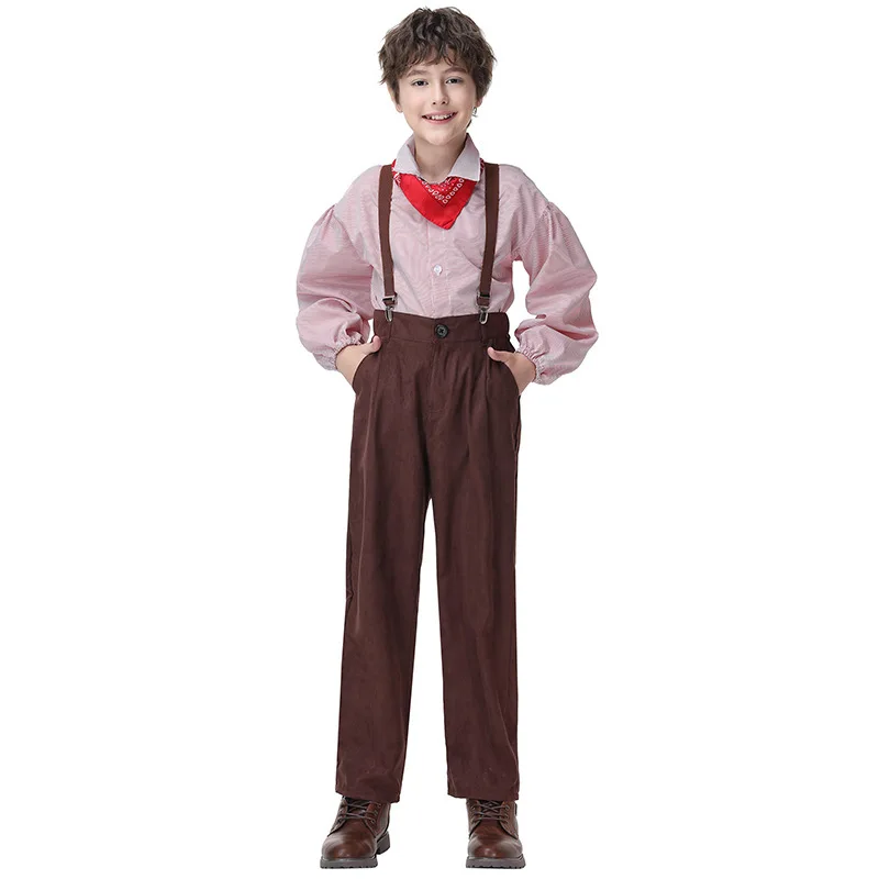 

Kid Boy Vintage Striped Shirt Overalls Setcollegiate Style Cosplay Costume Role Performance Daily Wear Kid Hallween Party