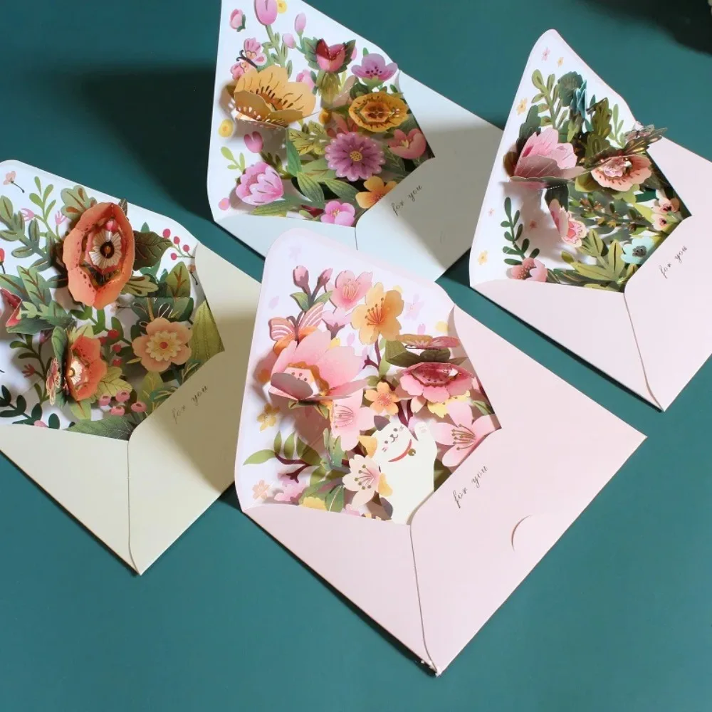 3D Pop-up Birthday Christmas Card Paper Romantic Flower Greeting Cards Valentines Gifts with Envelope Flowers Postcard