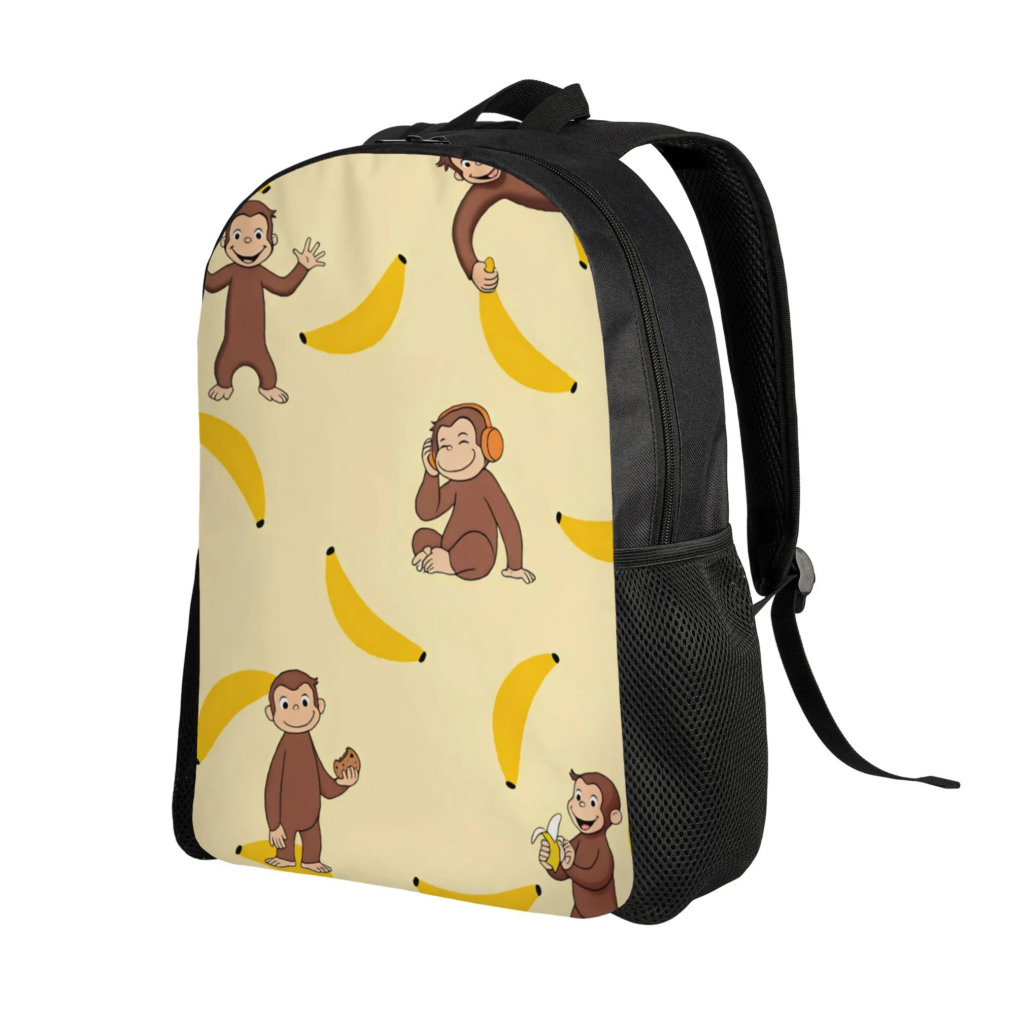 Curious George Banana Background Multi Pose Backpack Unisex Polyester Sport Backpacks Lightweight High School Bags Rucksack