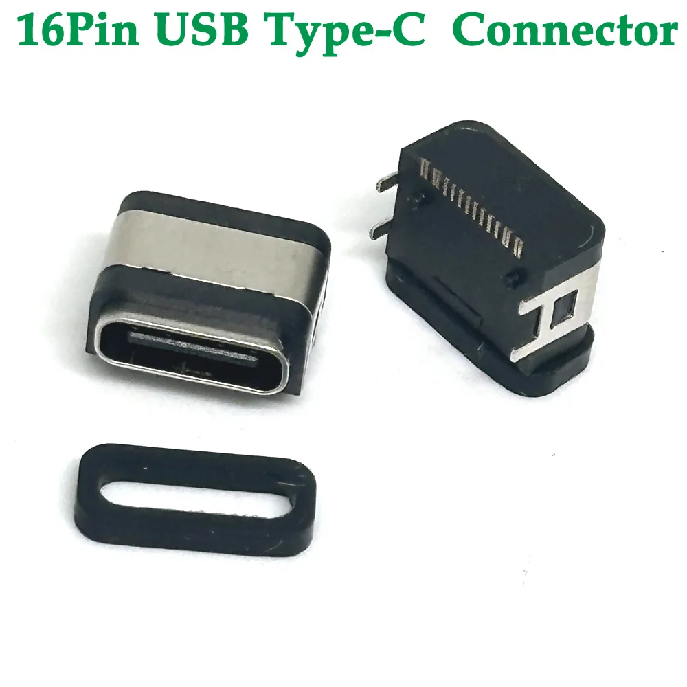 

1/6/10PCS TYPE-C USB JACK 7 Level Waterproof Female Base 16Pin Vertical Stick Plastic TYPE C Plug Interface Socket connector