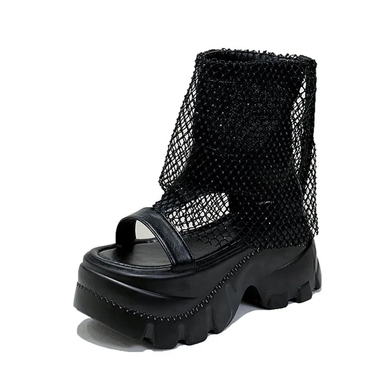 

Luxury Hollowed Out Fashion Boots for Women 2026 New Style Breathable Mesh Height Increasing Cool Boots for Women Leather Boots