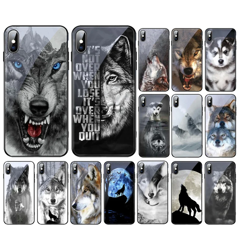 

Wolf Animal Glass phone case For iPhone 15 14 13 Pro Max 12 11 Pro Max XS Mobile Phone Case Funda