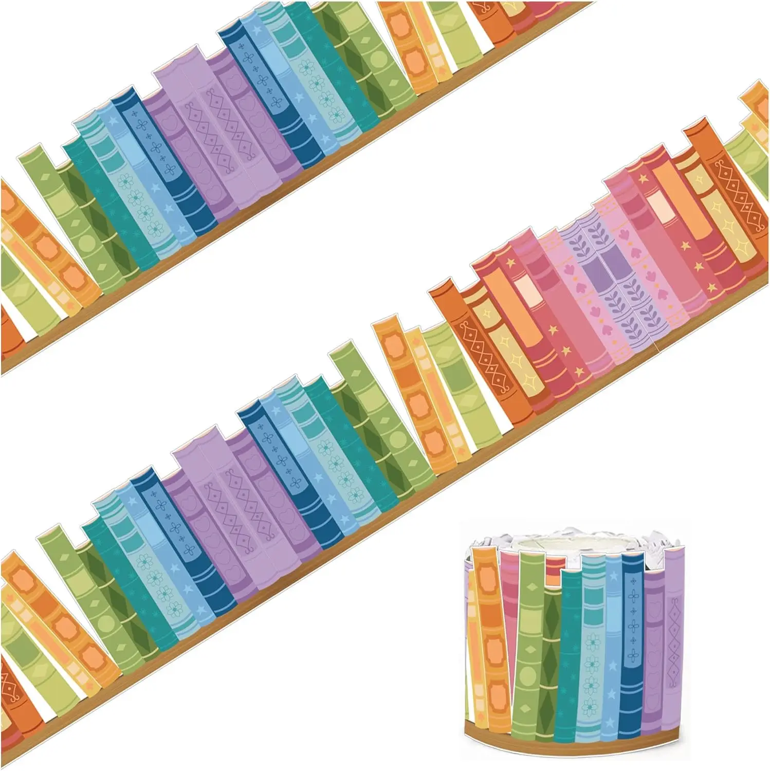 

65ft Colorful Bookshelf Border Trim for School Chalkboard Wall Party Decor