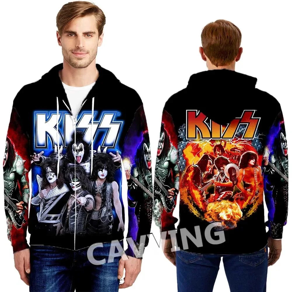 Kiss Rock Band Sweatshirt Rock Band Zipper Hoodie 3D Printed Pattern Men's Jacket Autumn Winter Men's Clothing Casual Hoodie