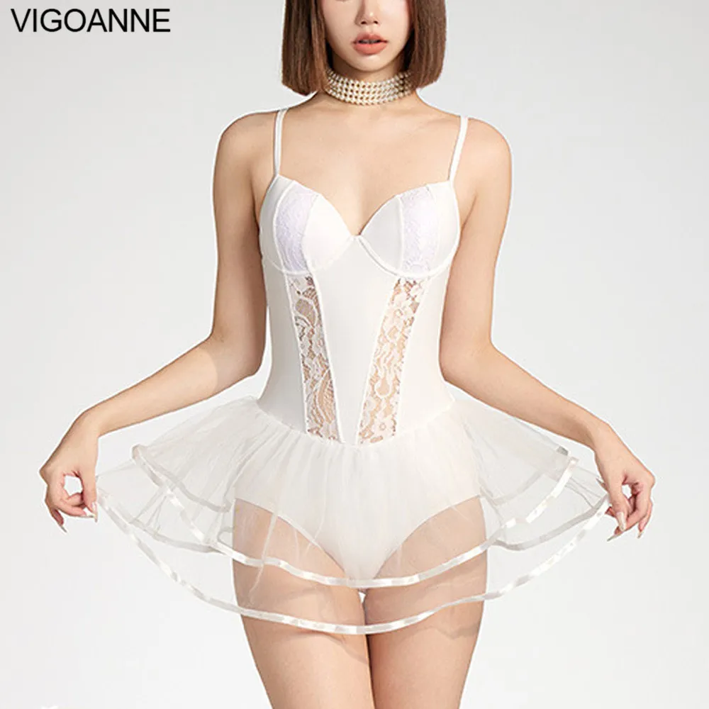 

VigoAnne 2024 White Dress Swimwear Women Underwire Push UP One Piece Swimsuit Korean Sexy Monokini Backless Beach Bathing Suit