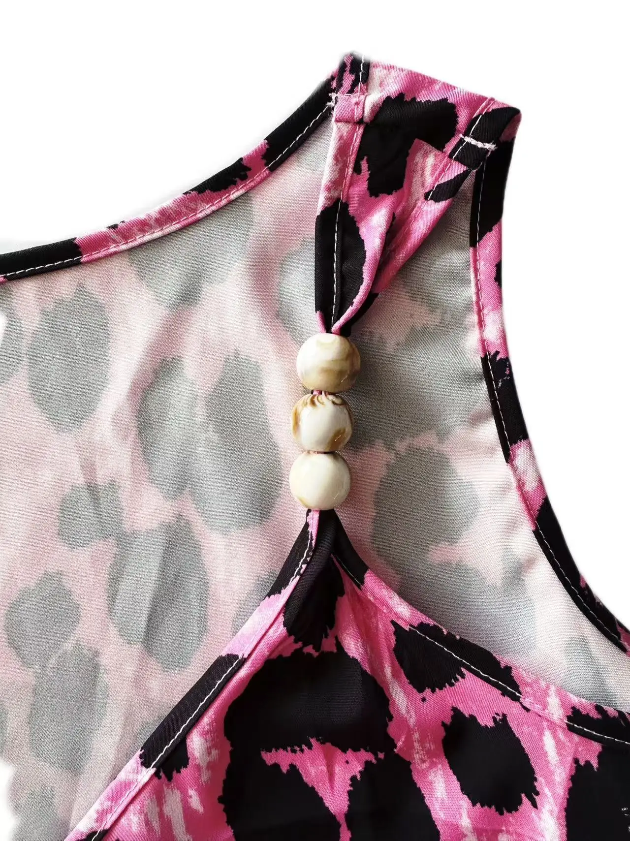 Europäisches und amerikanisches Weste-Top im neuen Stil mit V-Ausschnitt und Perlen und Leopardenmuster für Damen