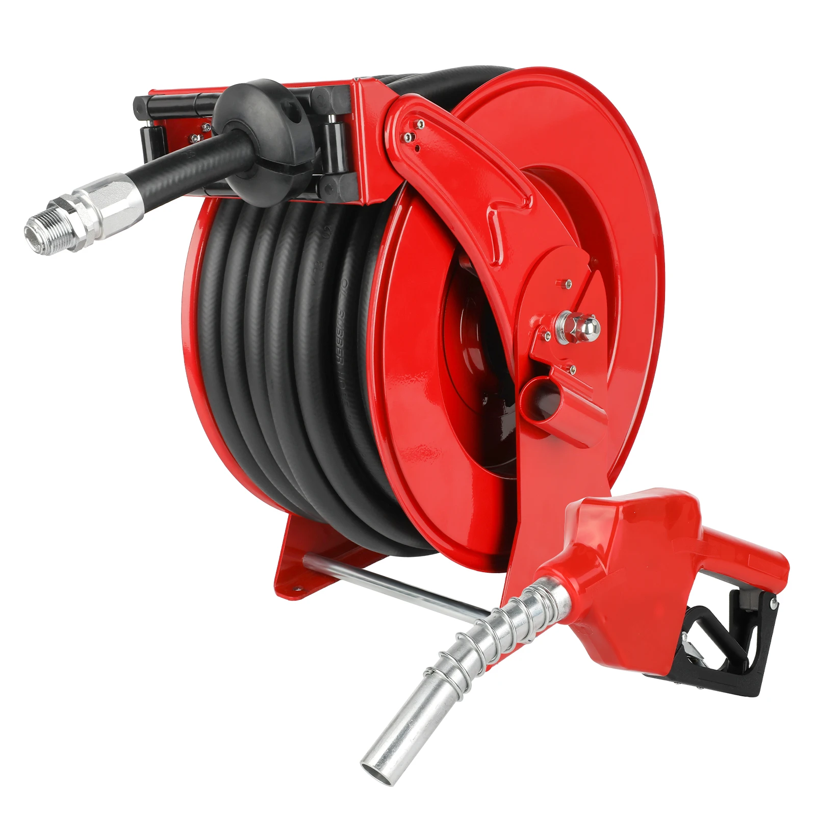 Retractable Diesel Fuel Hose Reel 3/4 inch x 66ft Spring Driven Auto Swivel Rewind Hose Holder Reel with Fueling Nozzle, 300PSI